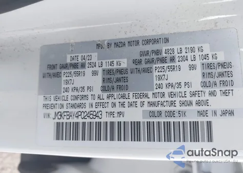 2023 Mazda Cx-5 2.5 Turbo z USA, uszkodzony, nr VIN JM3KFBAY4P0245943